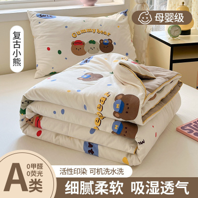 母婴级A类超柔ins皱皱纱水洗棉夏凉被可机洗夏被儿童卡通空调被子