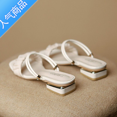 SUNTEK凉鞋女夏季平底鞋2023年新款两穿凉拖鞋女外穿气质一字带晚风粗跟