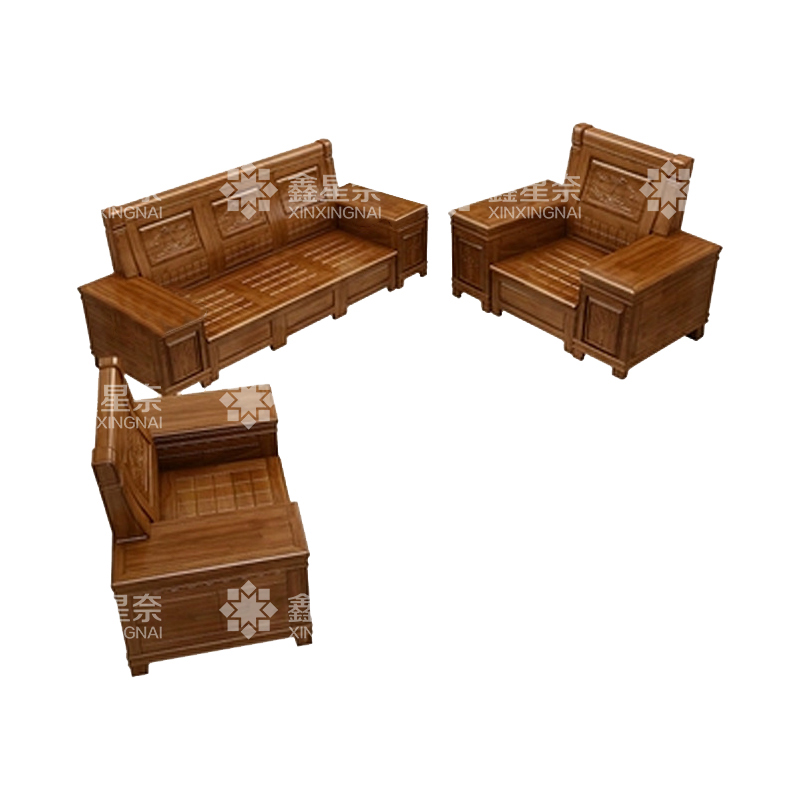 鑫星奈XXN4022940 香樟木实木沙发组合新中式冬夏两用沙发 1+1+3沙发组合