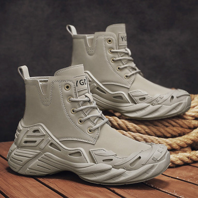 个性工装机械风马丁靴男士包跟包头潮鞋厚底增高男鞋高帮秋冬新款