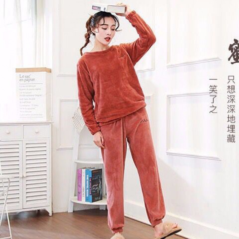 暖暖套仙女珊瑚绒加厚懒人睡衣女长裤可外穿宽松保暖家居服两件套