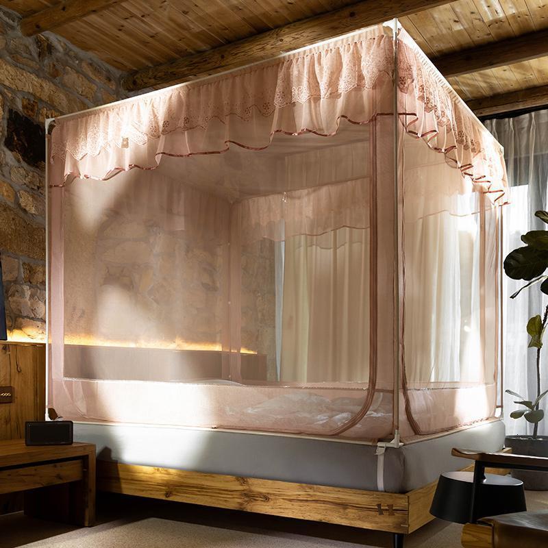 美帮汇新款蚊帐防摔儿童加密加厚坐床拉链公主风1.5米1.8m床家用2.0支架