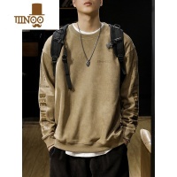 YANXU美式潮牌绒圆领卫衣男2023秋季新款大码长袖外套款潮