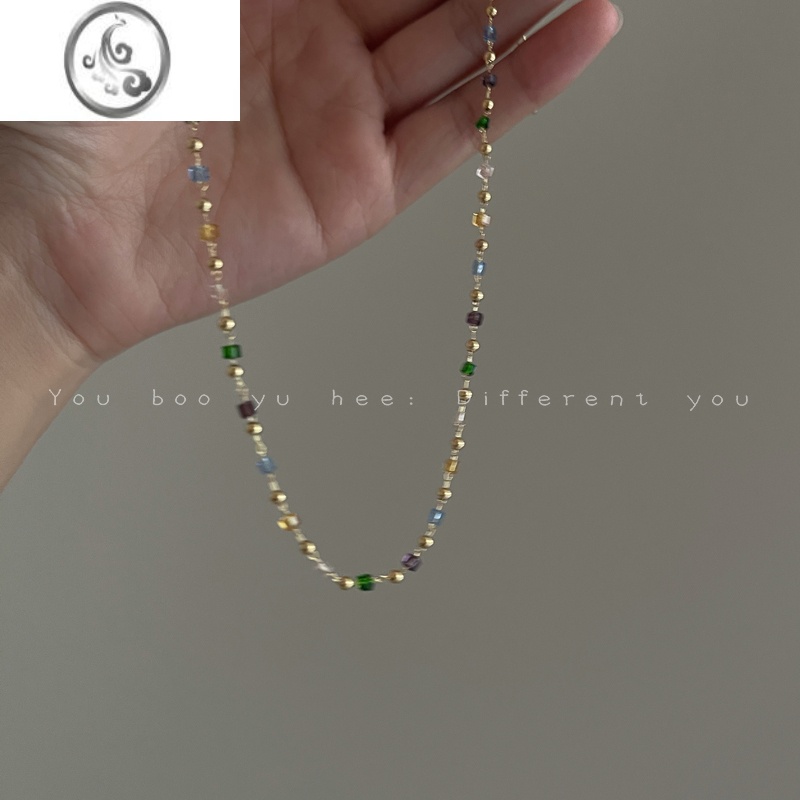 JiMi彩色水晶项链女夏天轻奢小众设计高级感森系串珠子颈链锁骨链配饰