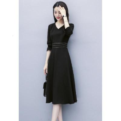 班俏BANQIAO2020春季新款女装流行裙子收腰显瘦气质中长款长袖雪纺连衣裙女潮