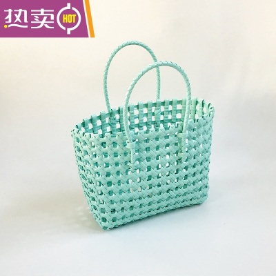 NEWLAKE小清新大容量手工编织包女包镂空塑料手提沐浴筐洗澡篮海边沙滩手提包