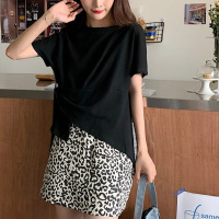 设计感纯色圆领短袖T恤女装夏季新款韩版宽松不规则洋气上衣ins潮