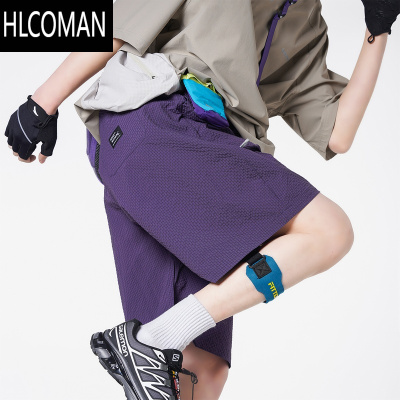 HLCOMAN山系速干工装短裤男夏美式泡泡格阔腿运动裤子户外透气沙滩五分裤