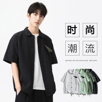 男装夏季新款短袖衬衫男宽松日系潮牌休闲百搭衬衣男士外套M-8XL
