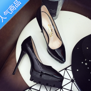 SUNTEK戈蕊丝裸色2023秋季夜店尖头鞋防水台细跟超高跟鞋单鞋女鞋