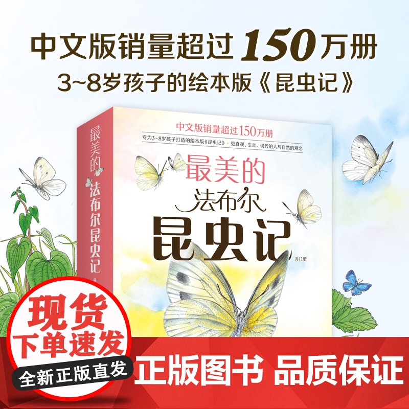 套装12册 最美的法布尔昆虫记 3-6-9岁儿童科普启蒙绘本自然科普读物 手绘 彩图 名著新经典 学校读物 爱心树正版