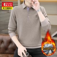 啄木鸟Polo衫男士长袖T恤2024新款冬季翻领加绒加厚保暖打底卫衣