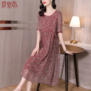 阔太太碎花连衣裙夏季2024年新款大码女装贵夫人裙子