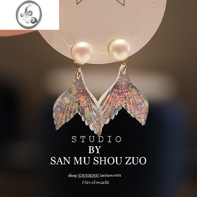 JiMi人鱼耳饰儿童卡通耳环公主耳钉防痛耳坠小女孩耳夹女童耳饰假耳环