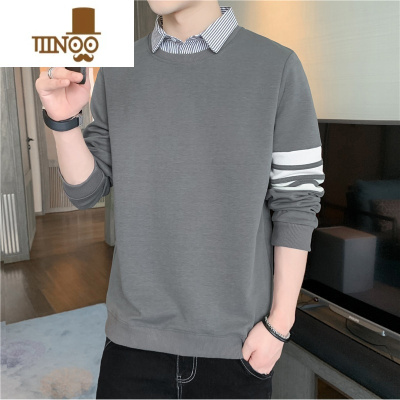 YANXU假卫衣男士2023新款潮流牌衬衫领打底衫青少年长袖T恤