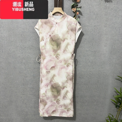 YIBUSHENG国风复古旗袍裙百搭新款女新中式连衣裙系带清凉宽松小个子薄款