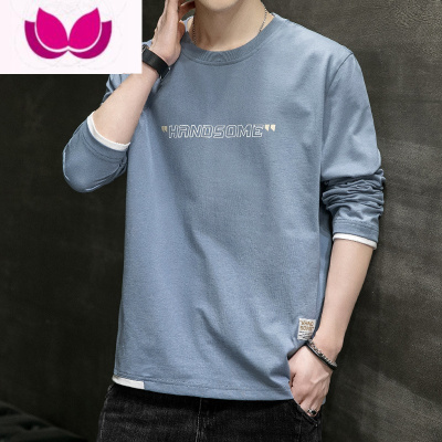 七斓长袖t恤男大码胖子加肥上衣圆领宽松春季体恤潮牌青年打底衫