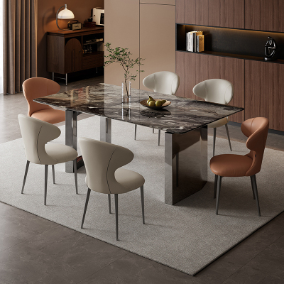 全友家居现代简约长方形大理石餐桌客厅吃饭桌子椅子组合