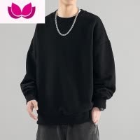 七斓480g春季卫衣男2023新款黑色圆领美式潮牌打底衫上衣外套