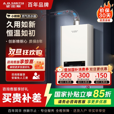 AO史密斯新品小体积16升精钢燃气热水器 JSQ31-EC3 负压燃烧更安全 精控恒温 家用持久恒温大水量