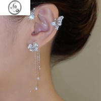 JiMi新款国风蝴蝶流苏无耳洞耳坠耳挂高级感小众设计轻奢仙气耳夹耳饰