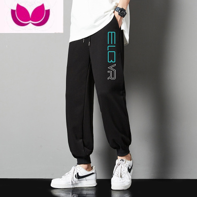 七斓日系潮牌男士夏季新款冰丝凉感薄款黑色宽松青少年束脚休闲长裤男