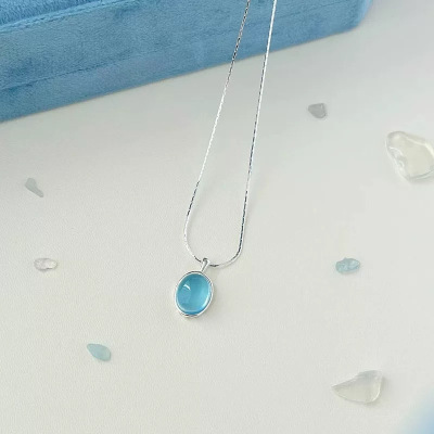 S925纯银深海之谜项链女简约时尚百搭蛇骨链月光石椭圆吊坠项饰品送女朋友老婆情人节七夕生日礼物