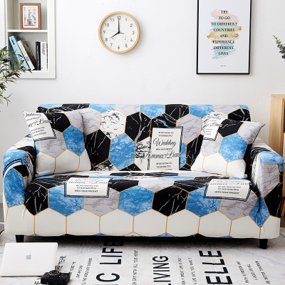 弹力懒人沙发套罩通用型全包萬能套简约布艺沙发垫全盖布 蓝调 L码(沙发长度185-230cm适用)一般适合三人位或贵妃位