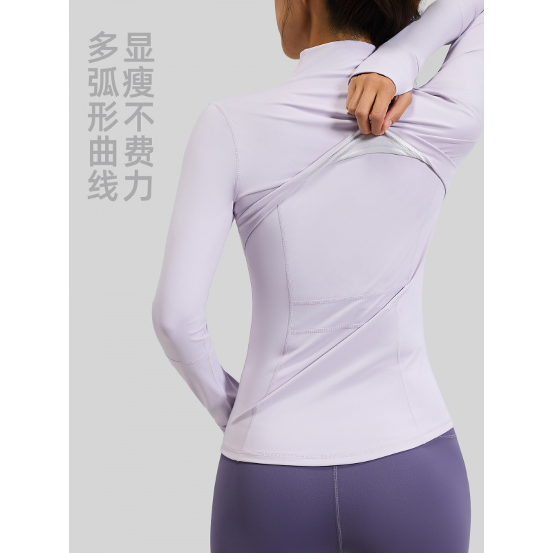 拼接健身上衣外套透气弹力口袋跑步运动瑜伽服长袖女