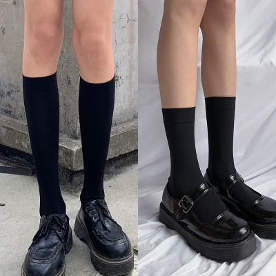 SUNTEK白色天鹅绒小腿袜夏天丝袜中筒袜子女黑色薄款长筒jk制服半筒日系天鹅绒（黑长1+黑短1）均码