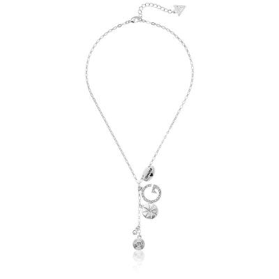 盖尔斯(GUESS)银饰多吊坠Y型项链16英寸可调链优雅精致女款