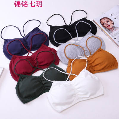 锦铭七玥02 夏季色性感背交叉吊带背心女夏短款多色打底抹胸内衣