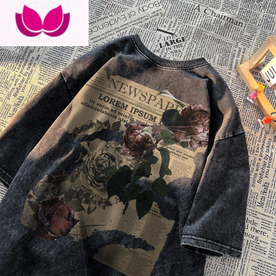 七斓欧美风ins潮牌短袖男t恤美式复古大码朋克体恤衫圆领宽松半袖