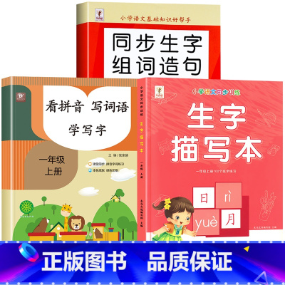[上册]生字组词造句+生字描写本+看拼音写词语 小学一年级 [正版]一年级上册下册生字组词造句阅读本语文基础知识大全汉字