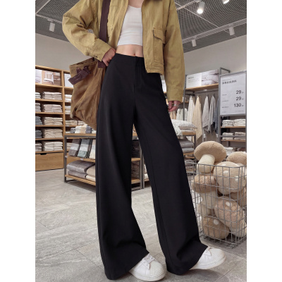 卡其色休闲直筒裤女2026春秋新款宽松慵懒风阔腿裤高腰窄版西装裤_702