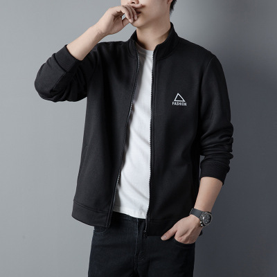 时尚舒适男宽松立领开衫拉链韩版修身百搭休闲长袖运动夹克外套男