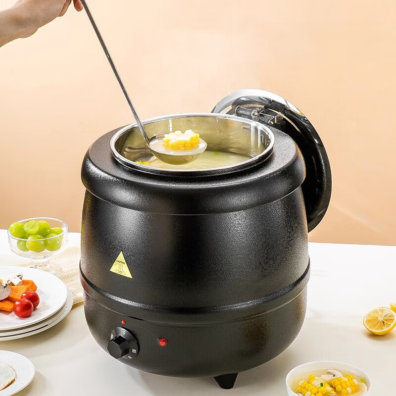 自助餐电子暖汤煲商用不锈钢电加热保温汤锅酒店早餐暖粥锅暖汤炉 13L不锈钢色-直型暖汤煲