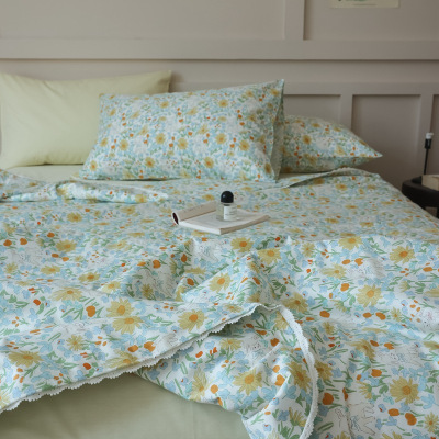 韩式纯棉夏凉被小清新纯棉蕾丝花边全棉空调薄被子150*200*230cm