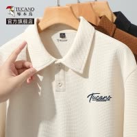 啄木鸟2025早秋新款长袖polo衫男秋季浅米色华夫格男士翻领T恤YB