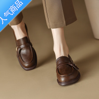 SUNTEK巨轻便~2023年新款圆头乐福鞋女复古风小皮鞋棕色粗跟单鞋女