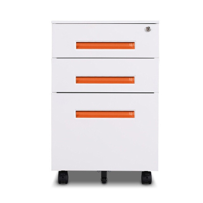 易企采 橙色拉手三抽活动柜 档案文件柜办公柜移动矮柜抽屉柜 50*39*60CM 单位:台