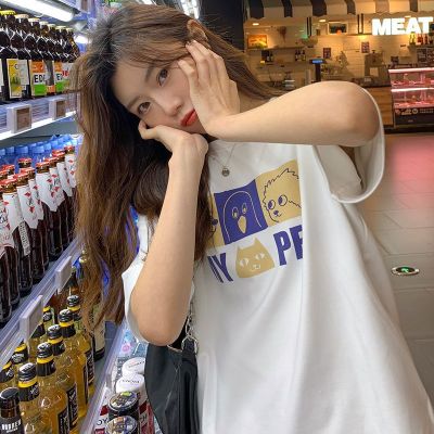 含棉夏季新款宽松显瘦创意趣味动画印花短袖T恤女学生圆领上衣潮
