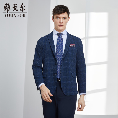 雅戈尔西服男秋季新款男士商务休闲正装修身藏青西装外套