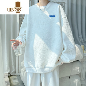 YANXU卫衣男士港风痞帅潮牌无帽外套圆领男生大码宽松上衣服