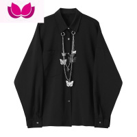 七斓送吊饰 小众设计感衬衣男士发型师痞帅长袖个性百搭宽松黑色衬衫
