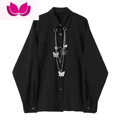 七斓送吊饰 小众设计感衬衣男士发型师痞帅长袖个性百搭宽松黑色衬衫