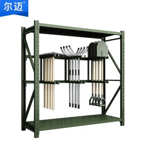 尔迈 锹镐架铁锹架装备存放架物资架仓储军绿色货架2*2*0.6m 300kg/层