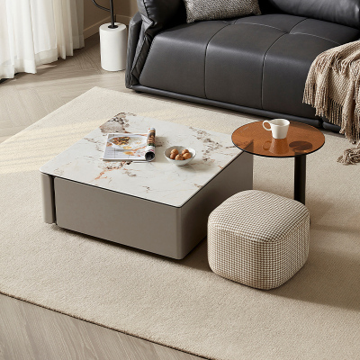 全友家居 现代简约钢化玻璃方形家用客厅茶几组合家具