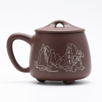 金镶玉 姚天臻团队手工嵌银宜兴原矿紫砂茶杯紫砂泡茶水杯送礼盒装500ml 姚天臻五岳独尊嵌银宜兴紫砂杯