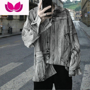 七斓 港味潮男宽松韩版ulzzang时髦百搭个性衬衫长袖衬衣韩风